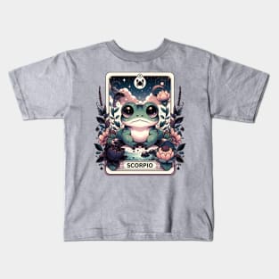 Scorpio Zodiac Cottagecore Frog Tarot Card Birthday Kawaii Kids T-Shirt